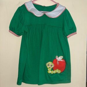 Green Dress with Apple and Worm Design